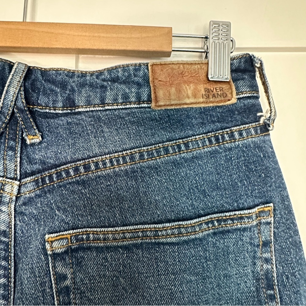 River Island High-rise Raw-Hem Straight leg Ankle dark blue Jean 10 30 stretch - Picture 6 of 12